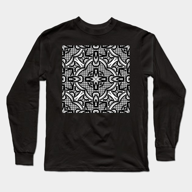 Black and White Seamless Pattern with Mosaic Motif Long Sleeve T-Shirt by lissantee